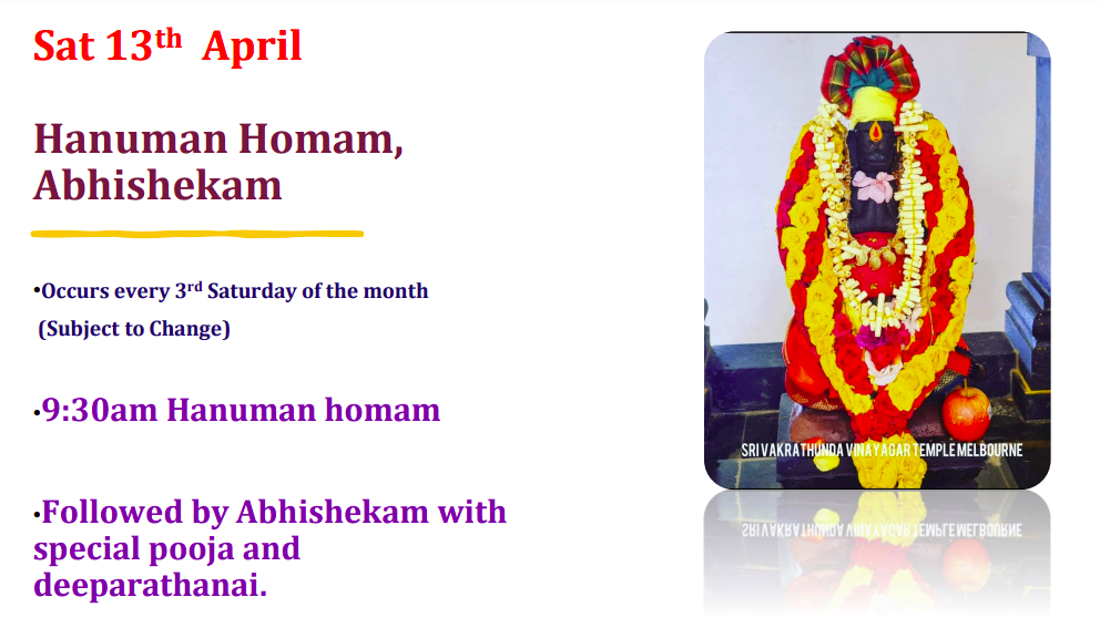 Sat 13 Apr – Hanuman Homam, Abhishekam