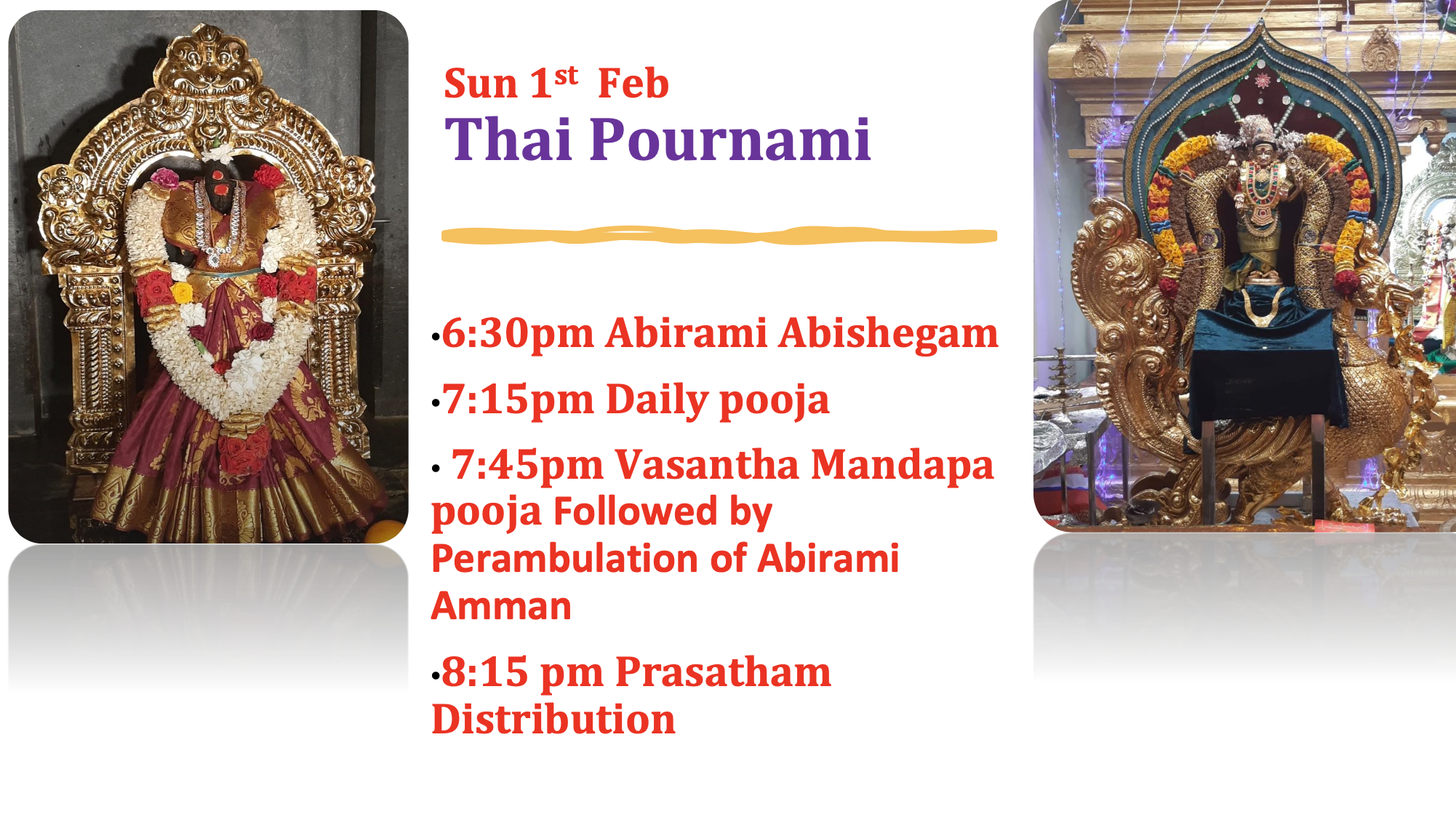 Sun 1st Feb – Thai Pournami